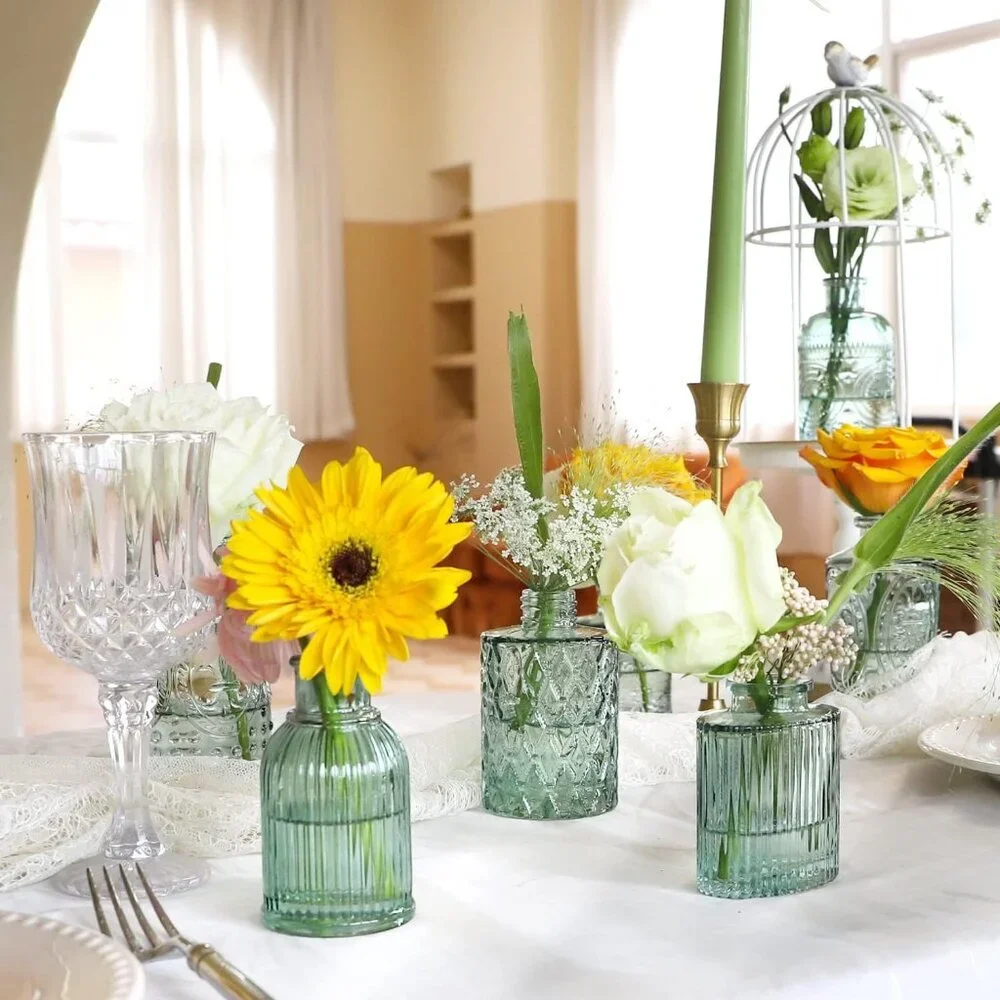 Green Glass Bud Vase Set of 22, Small Vases for Flowers, Clear Glass Vases for C - Picture 2 of 7